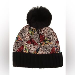 🖤 19A. Faux Fur Pom Sequin Beanie